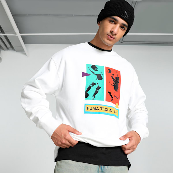 GRAPHICS "Technisch" Men's Relaxed Fit Crew-Neck Sweatshirt, PUMA White, extralarge-IND